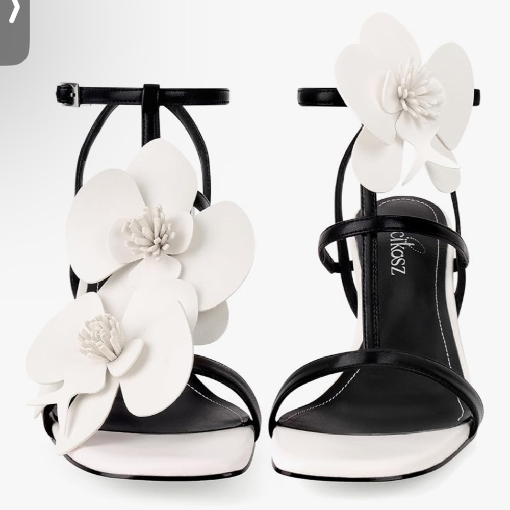 White orchid strappy flower heels